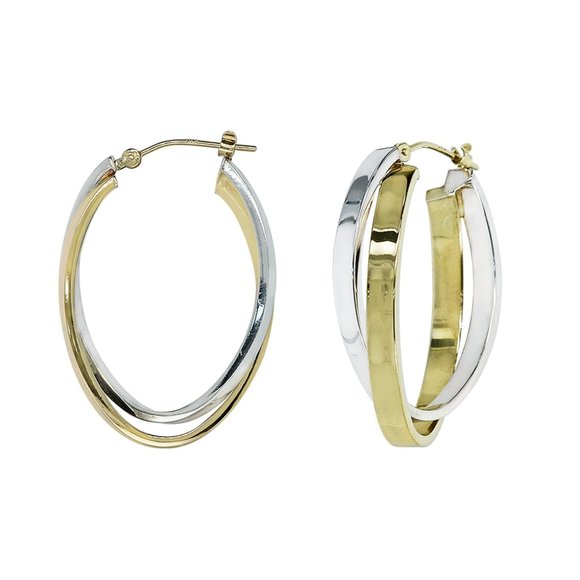 Round Double Hoop Earrings 14K Two-Tone Gold - Picture 1 of 4